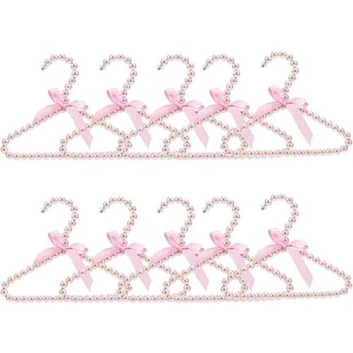 Pearl Hangers for Pet Clothes, Mini Clothing Hangers with Exquisite Design, Organize Your Wardrobe, Reliable Material, Wide Usage for Infant Baby Girls Boys Toddlers Dogs Cats (10pcs-Pink)