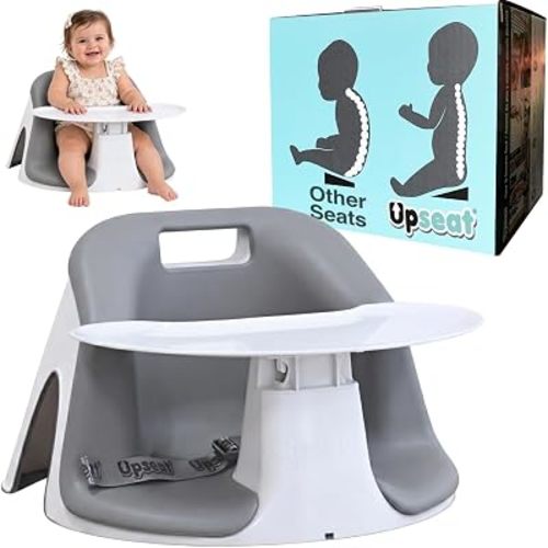 Upseat Core Ergonomic Baby Floor Seat with Removable Tray & Cushion, Lightweight Portable Infant Sitting Chair for Upright Posture & Healthy Hip Development, Easy-Clean Design