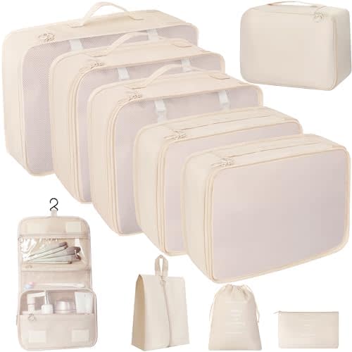 10 Pcs Set Packing Cubes - Travel Packing Organizers, Expandable Suitcase Organizer, Luggage Organizer Bags
