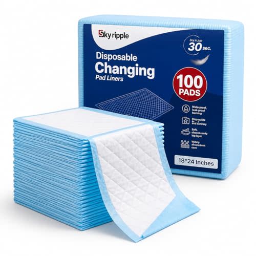 Pack 100 Disposable Baby Changing pad 18"x24" - Super Absorbent Soft & Durable Portable Changing Pad - Perfect for Use as Diaper Changing Pad, Underpads, Pets & for Everyday Essentials
