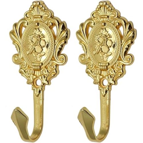 Xiaoyztan Metal Curtain Holdbacks Sunflower Pattern Carve Vintage Designed Drapery Tiebacks Wall Mounted Hooks (Gold Tone, Pack of 2Pcs)