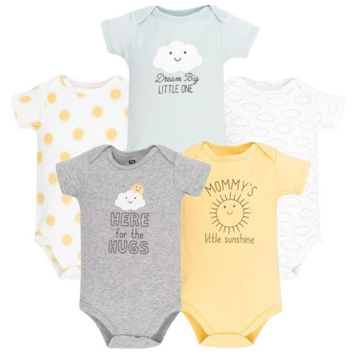 Hudson Baby Infant Cotton Bodysuits 5-Pack, Sunshine And Clouds, 0-3 Months