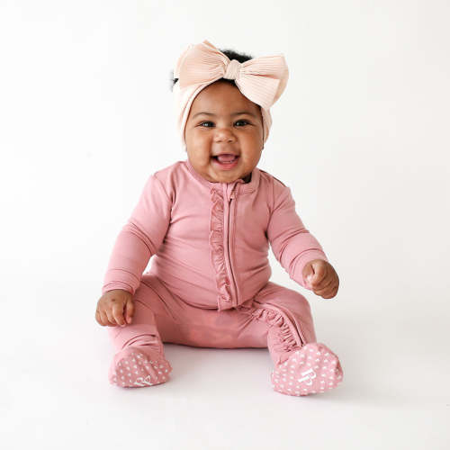 Dusty Rose Footie Ruffled Zippered One Piece