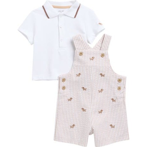 Puppy Polo & Embroidered Shortalls Set, 12M