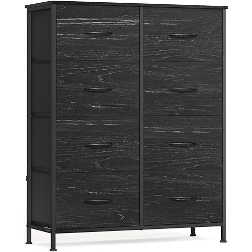 SONGMICS BELLAH Collection - Dresser for Bedroom, Chest of Drawers, Storage Organizer Unit, Closet, Entryway, Steel, 8 Drawers, Modern, Ebony Black ULGS124BE02S