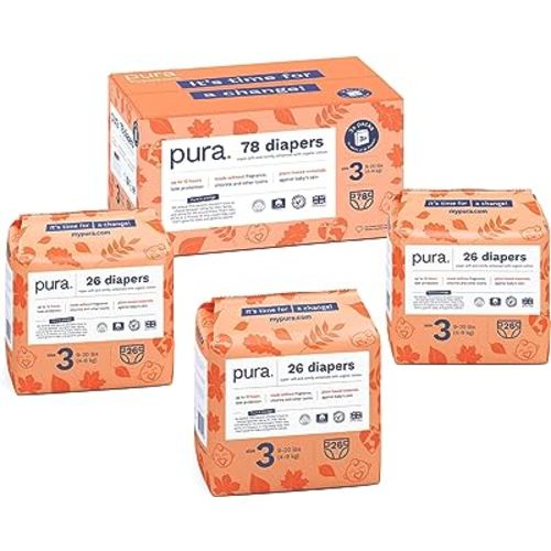 Size 3 Eco-Friendly Diapers (9-20 lbs) Totally Chlorine Free (TCF),Hypoallergenic, Soft Organic Cotton, Sustainable, up to 12 Hours Leak Protection, Allergy UK,26 Count (Pack of 3) (78 Baby Diapers)