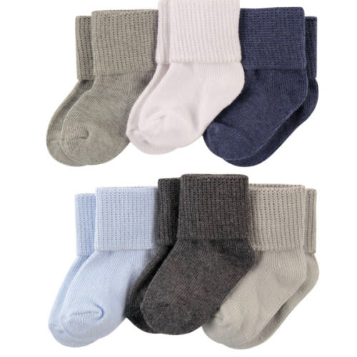 Luvable Friends Baby Boy Newborn and Baby Socks Set, Blue Gray, 0-6 Months