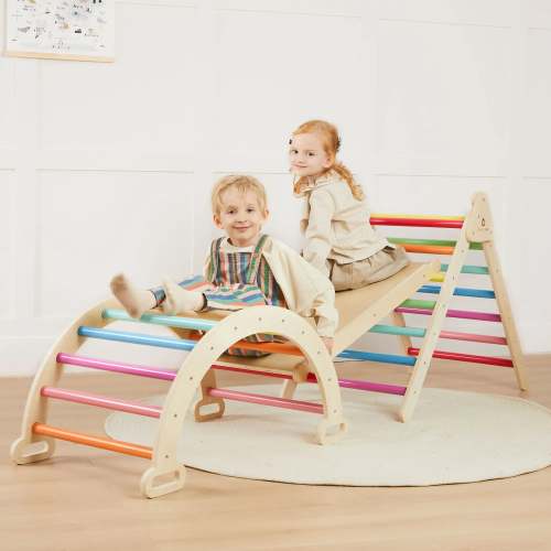Rainbow Tiny Land® Pikler Triangle 7-in-1 Montessori Climbing Set