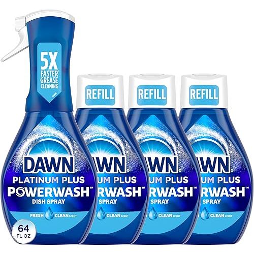 Dawn Powerwash Spray, Dish Soap, Dishwashing Liquid, Fresh, 1 Starter Kit + 3 Refills, 4x16 Fl Oz