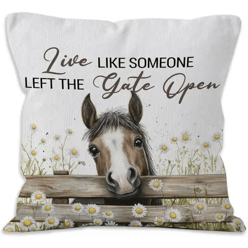 Live Like Someone Left The Gate Open Horse Throw Pillow Covers 18x18,Farmhouse Western Animal Cows Decorative Decorations Pillow Covers for Home Bedroom Couch, Horse Gifts for Women