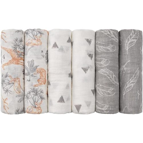GLLQUEN BABY Receiving Blanket Boy Cotton Muslin Swaddle Blankets Girl Newborn Squares Breathable & Soft Thin Baby Blankets Cloths Double Absorbent Infant Swaddling Wrap - 6 Pack(Jungle)