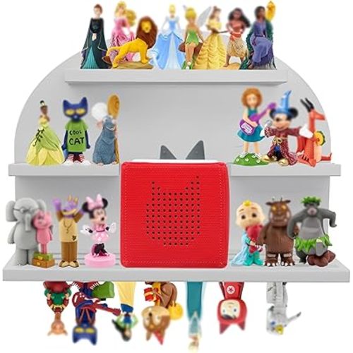 For Tonies Figures Shelf Magnetic,for Tonie box Wall Shelves,for Tonies Characters Organizer,Audio Toy Storage (Holds 45 Figurine),Compatible Charging Station for Kid's Room,Pine,Arch,Large,Gray White