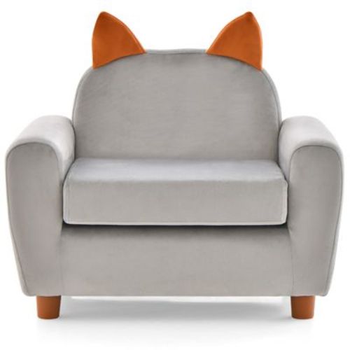 Costway Kids Sofa Children Armrest Chair with Sturdy Wood Construction and Dutch Velvet Grey Cat