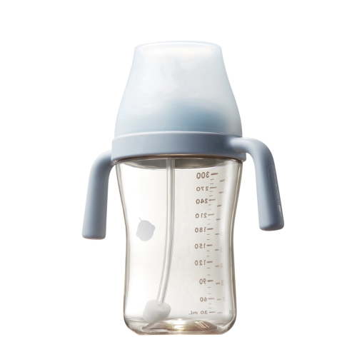 Bc Babycare Tilted Anti-Spill Sippy Cup for Toddlers, Weighted Straw Cup with Handle & Nipples, 10oz bottle, Blue