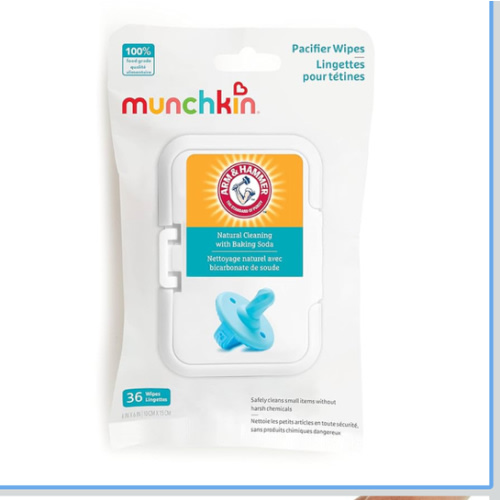 Munchkin Arm & Hammer Pacifier Wipes - Safely Cleans Breast Pump Parts and Feeding Essentials for Baby and Toddler, 1 Pack, 36 Wipes