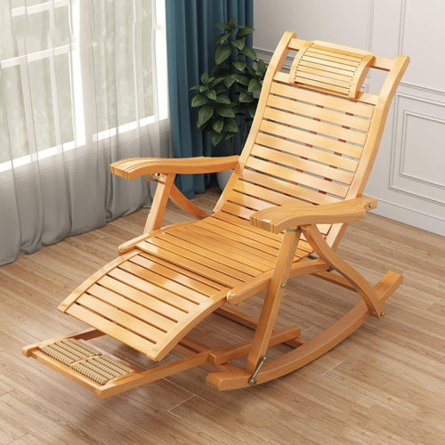 Winston Porter Bamboo Folding Rocking Chair Recliner for Indoor Outdoor Use | Wayfair