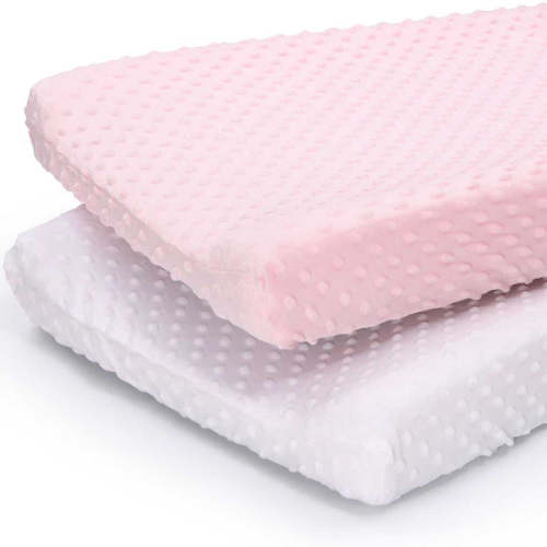 Pink & White Minky Baby Girl Changing Pad Covers Set of 2