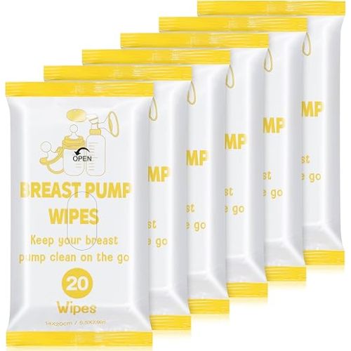 6 Pack 120 Count Breast Pump Wipes Quick Clean and Irritant Free Resealable Convenient Breast Pump Cleaning Wipes Hygienic Breastfeeding Supplies(Yellow)
