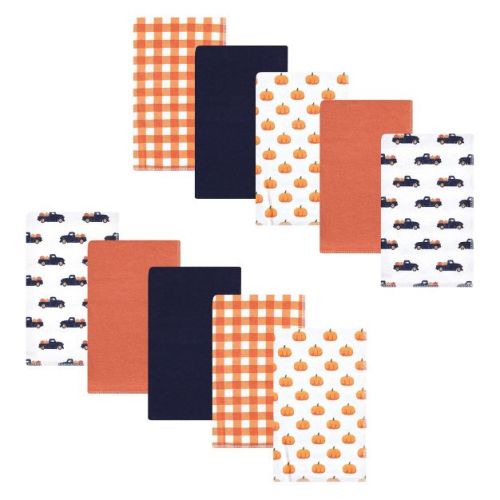 Luvable Friends Hudson Baby Flannel Burp Cloths 10pk, Autumn Pumpkin Truck