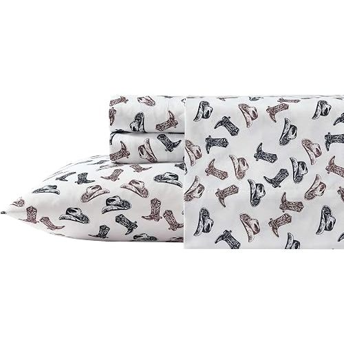 Wrangler - Twin Size Sheet Set, Ultra-Soft & Wrinkle-Resistant Bedding for Year Round Comfort, Deep Pockets, Bed Sheets with Matching Fitted Sheet & Pillowcase (Boots N Hats Black)