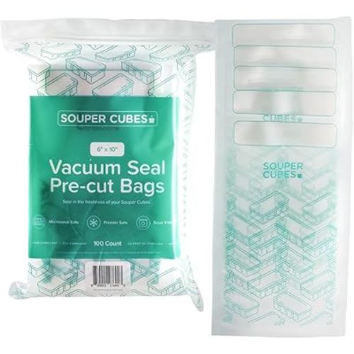 Souper Cubes 6” x 10” Pint Vacuum Sealer Bags for Food, 100-Count BPA-Free Precut Food Vacuum Sealer Bags for Meal Prep, Freezing & Sous Vide