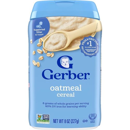 Gerber Stage 1 Baby Food, Baby Oatmeal Cereal, 8g Whole Grains, Iron, Zinc & Vitamin B12, Infant Cereal, 6-Pack