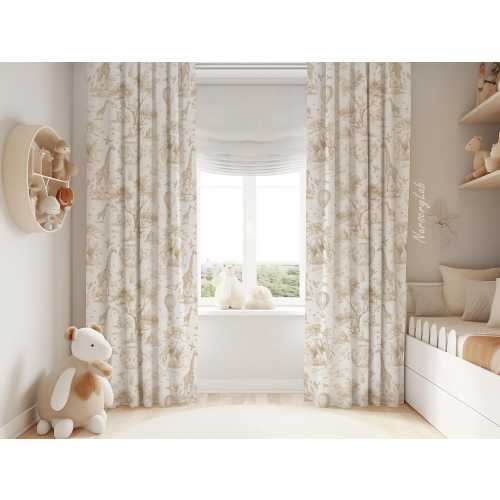 Beige Safari Toile Baby Boy Room Curtain Nursery Curtains Window Curtains