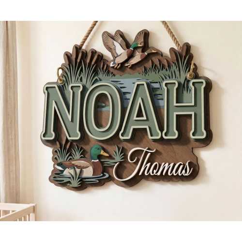 Personalized Mallard Duck Nursery Sign, Baby Boy Birth Announcement, Hunting Theme Room Decor, Custom Wooden Baby Plaque