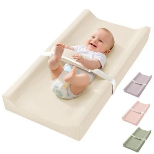 GOTGELIF Waterproof PU Foam Portable Baby Changing Pad with Safety Strap - Beige