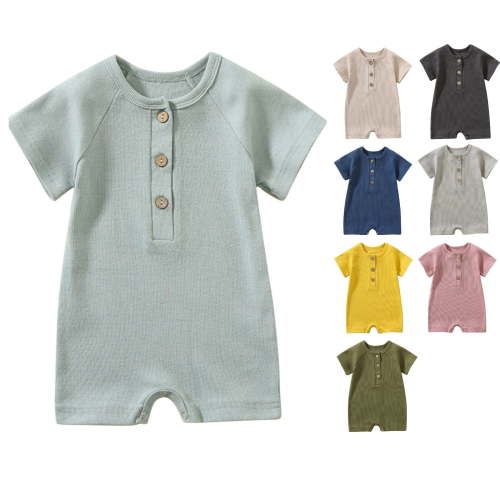 fheaev Baby Girl Boy Clothes Summer Outfits Infant Short Sleeve Romper Jumpsuit Cotton Solid Color Bodysuit for Newborn
