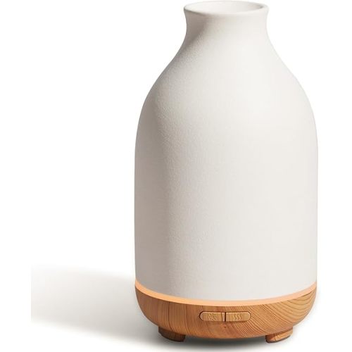 InnoGear Essential Oil Diffuser, 150ml Ceramic Stone Diffuser Handcrafted Aromatherapy Diffusers Ultrasonic Cool Mist Humidifier Vaporizor with 2 Mist Modes Waterless Auto Off for Room Office, White
