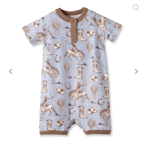 Wild Wrangler/Blue Western Bamboo Shorty Romper for Boys
