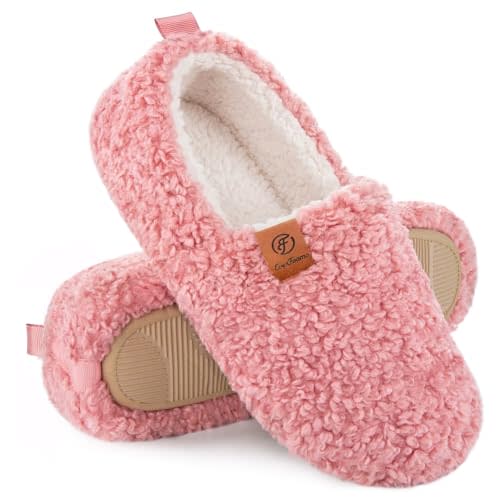 EverFoams Women’s Soft Curly Full Slippers Memory Foam Lightweight House Shoes Cozy Loafer with Polar Fleece Lining