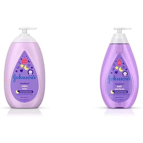 Johnson's Moisturizing Bedtime Baby Lotion, 27.1 fl. oz with Bedtime Baby Bath with Soothing NaturalCalm Aromas, Hypoallergenic & Tear Free Formula, 27.1 fl. oz