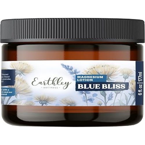 Earthley Wellness, Magnesium Lotion, Parent's Picks Award-Winner, Apricot, Shea Butter, Mango Butter, Lavender, Blue Tansy and Sandalwood Scent (6oz, Seasonal Blue Bliss)