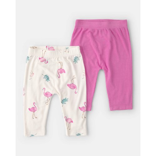 Baby Girl 2-Pack Flamingo PurelySoft Pull-On Pants - Pink/Ivory