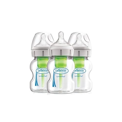 Dr. Brown's Anti-Colic Options+ Wide-Neck Glass Baby Bottle, 5 oz, 3-Pack