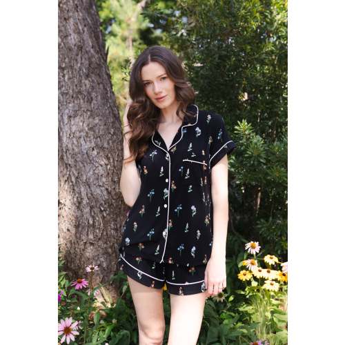 Women's Short Sleeve Pajama Set in Midnight Wildflower