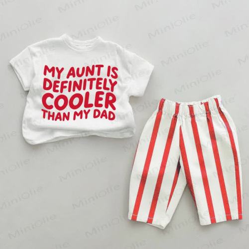 MY AUNT IS DEFINITELY COOLER THAN MY DAD Baby Red Vertical Striped 2-piece Set