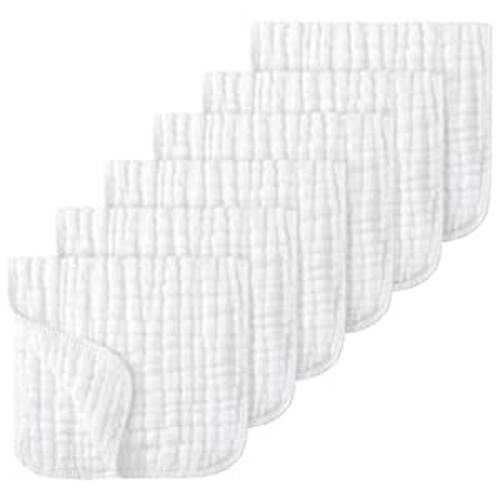 Looxii Muslin Burp Cloths Baby Girl 6 Pack - 20" x 10" - Ultra Soft & Absorbent, 6-Layer 100% Cotton for Spit Up & Drool- Gentle Baby Burping Cloth, Newborn Essentials Shower Gift Girl, White