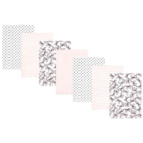 Hudson Baby Infant Girl Cotton Flannel Burp Cloths, Pink Bows 7 Pack, One Size