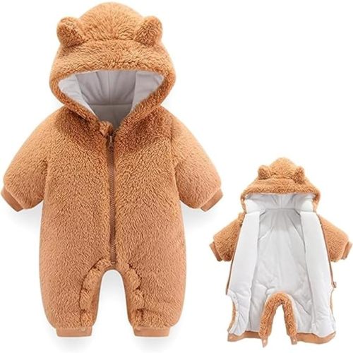 AiWMGL Combinaison Ours Bébé Une Pièce Costume Nouveau-né Combinaison Polaire Grenouillère à Capuche Chaude Hiver Habit de Neige Vêtements Garçon Fille 0-12 mois