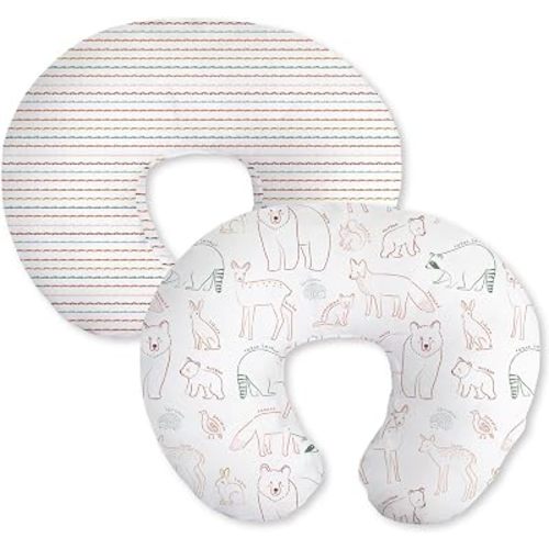 Little Grape Land Nursing Pillow Covers 2 Pack, Soft & Breathable Removable Breastfeeding Pillows Covers for Feeding Pillows, Nursing Pillow Slipcover for Baby Girls Boys, (Fun)