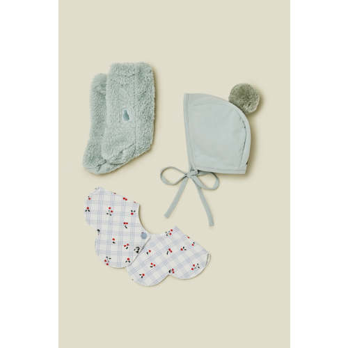 Winter Bonnet & Booties & Bib Set