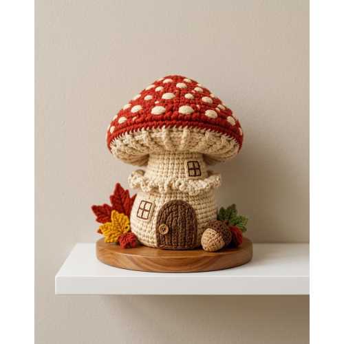 Crochet Mushroom House Decor, Handmade Fairy Cottage, Woodland Mushroom Home, Fall Cottagecore Decor Gift