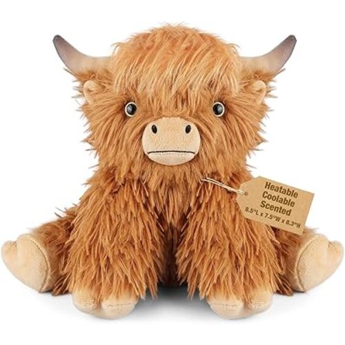 Microwavable & Coolable Highland Cow Stuffed Animal – Adjustable Sitting & Laying Period Plushies for Cramps, Heating & Cooling Plush Toy for Stress Relief & Relaxation Gifts for Adult & Kid