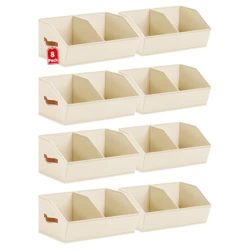 Homsorout Closet Organizers and Storage Bins - 8 Pack Collapsible Divided Trapezoidal Cube Storage Bins Baskets with Orange Handle for Organizing Clothes Blankets, Toys, Books, Towels(Beige)