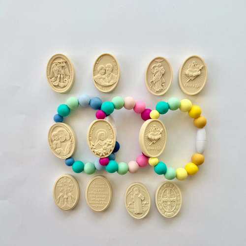 Choose Your Own Saint Silicone Saint Bracelet (Kids), Neutral, St. Michael & St. Joseph | Chews Life