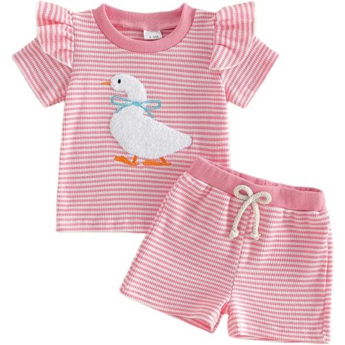 Socutebabe Toddler Girl Back to School Outfit Short Sleeve T-Shirt Shorts | Little Girl Clothes Girl Back to School Outfit Apple Print Short Sleeve T-shirts Shorts Set Toddler Summer Outfit