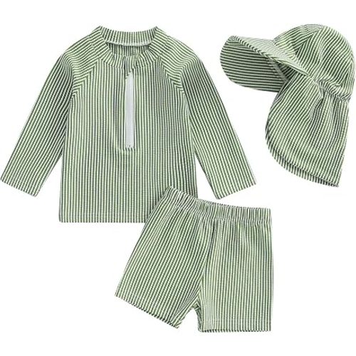 Amazon.com: Nibbcoa Toddler Baby Boys Seersucker Long Sleeve Swimsuit Trunks Bathing Suit Swimwear with Hat 3Pcs Rash Guard Set (Green, 6-12 Months) : Clothing, Shoes & Jewelry